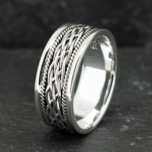 Geweven sterlingzilveren ring met Keltische knoop | Herenring | 8 mm breed