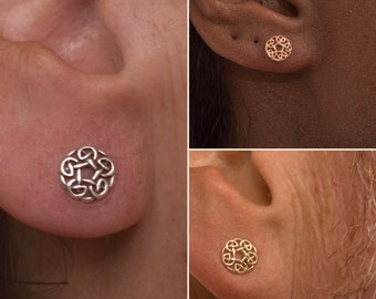 Round Celtic Knot Stud Earring|Gold Silver Rose Gold