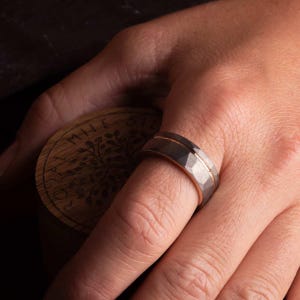 Hammered Silver Tungsten Ring with Rose Gold Accent (8mm wide) image 2