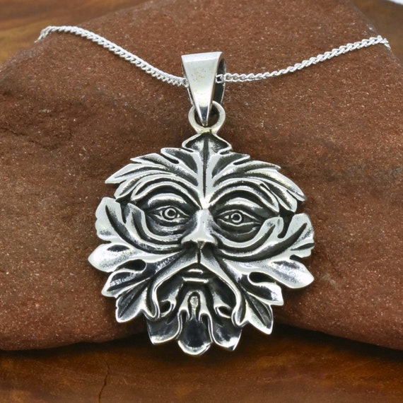 Green Man Sterling Silver Pendant Necklace Etsy Australia