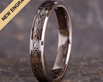 Silver Celtic Dragon Tungsten Ring (4mm wide)