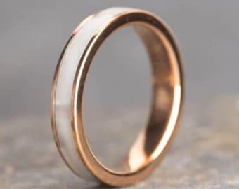 Rose Gold Mother Of Pearl Tungsten Ring (4mm Wide) | Unique Womens Wedding Band