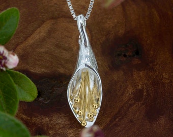 Lily Flower Pendant with Sterling Silver and 18 Carat Gold