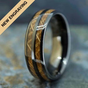 Whisky Barrel Wood & Black Tungsten Ring (8mm wide)