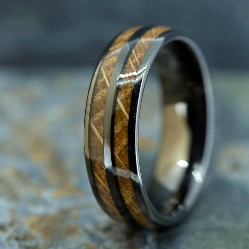 Whisky Barrel Wood & Black Tungsten Ring 8mm wide image 2