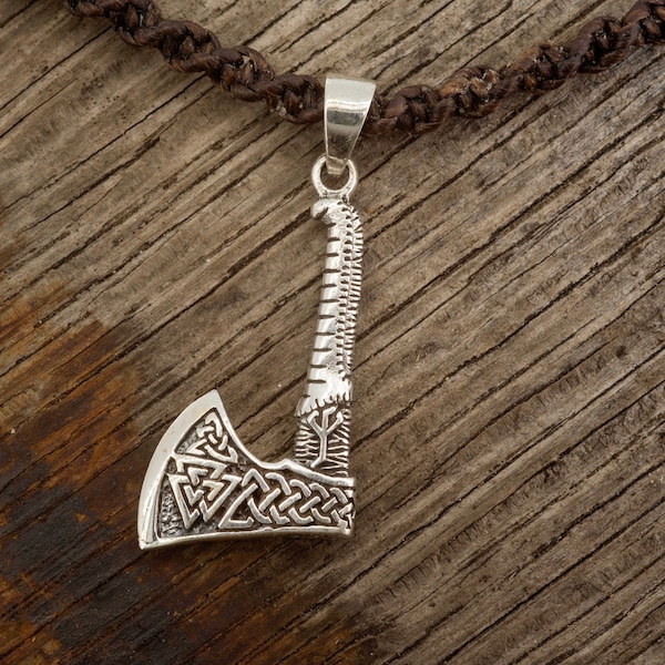 Hand Finished Viking Axe Pendant|Double Sided Detail|Sterling Silver|