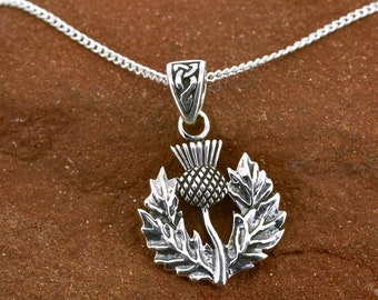 Scottish Thistle Pendant Necklace in Sterling Silver