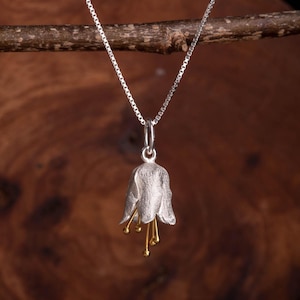 Scottish Bluebell Necklace - Brushed Sterling Silver with 18 Carat Gold