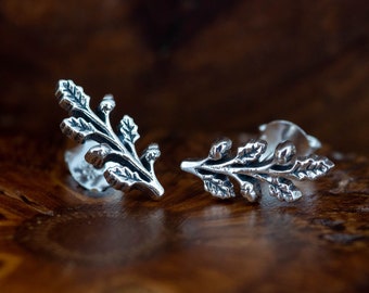 Sterling Silver Oak Leaf Ear Crawler Stud Earrings