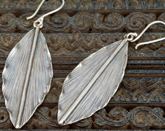 Large Handmade Silver Leaf Earrings|High Grade Oxidised Silver|Unique Drop Earrings