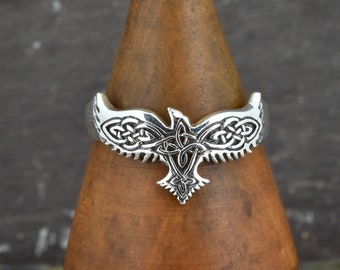 Silver Eagle Ring With Celtic Design|Sterling Silver Bird of Prey Ring|Oxidised Finish