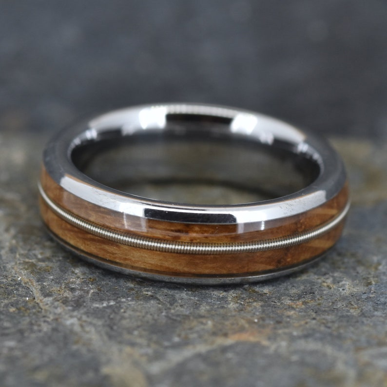 Guitar String & Whisky Barrel Wood Tungsten Ring 6mm Width Etsy