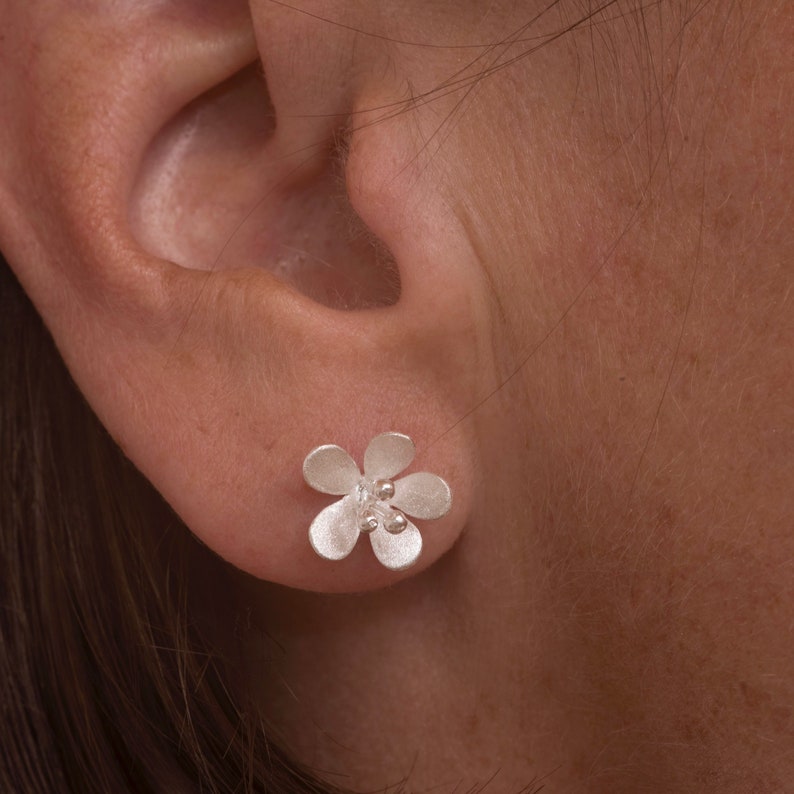 Little Flower Stud Earrings in Sterling Silver and 18ct Gold image 8