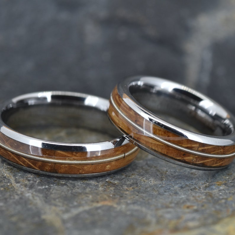 Guitar String & Whisky Barrel Wood Tungsten Ring 6mm Width Etsy