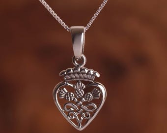 Luckenbooth Heart Necklace | Sterling Silver Celtic Pendant | Scottish Gift for Her