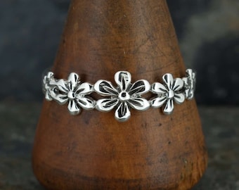 Five Flower Sterling Silver Ring