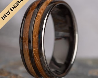 Whisky Barrel Wood Tungsten Ring: Gunmetal Band, Scottish Gift