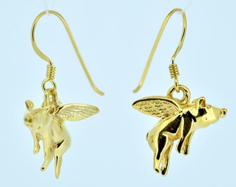 Pigs Might Fly Gold Earrings
