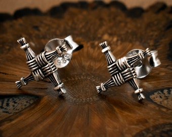 Irish Celtic St Brigid's Cross Sterling Silver Stud Earrings hypoallergenic (pair)