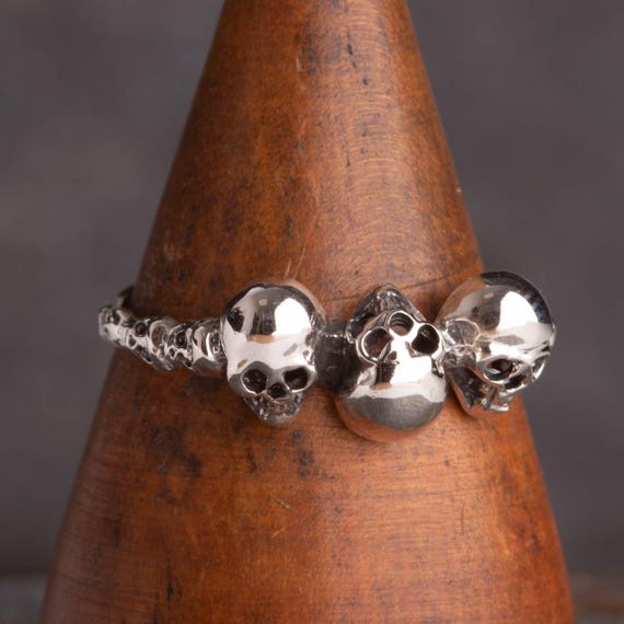 Sterling Silver Three Skull Ring - Etsy