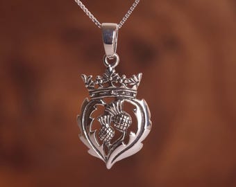 Luckenbooth Thistle Heart Necklace | Sterling Silver Celtic Pendant | Scottish Gift for Her