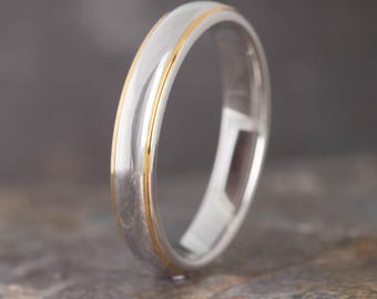 White Gold Tungsten Ring With Gold Trim (4mm Wide) | Alternative Wedding Ring