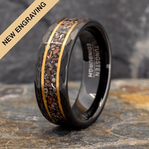 Hammered Dinosaur Bone Tungsten Ring (8mm wide) | Gift Box Included | Unique Men&#39;s Ring