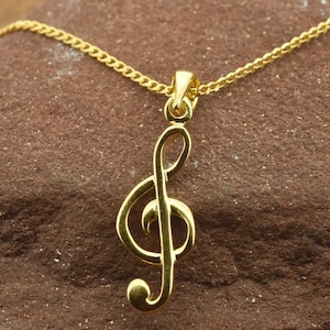 Treble Clef Music Note Pendant in Gold | Music Note Charm Necklace