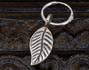 High Grade Silver Leaf Charm Hoop Earring