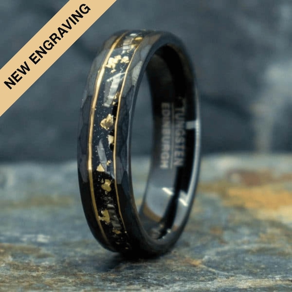 Hammered Meteorite Tungsten Carbide Ring (6mm) - Gift Box Included
