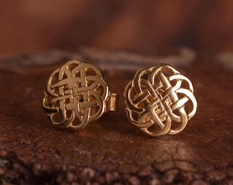 Large Celtic Knot Stud Earrings in Vermeil Gold Hypoallergenic