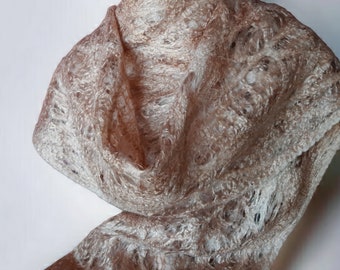 Beige openwork scarf, Nunofelted Scarf