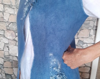 Nuno felted vest, Blue Felt Waistcoat, size M