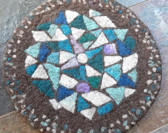 Wool Chair Mat, Felted Seat Cushion, Felt Mat Mosaic 37x37 cm
