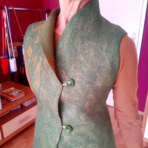 Nuno felted vest, Wet felt clothing, autumn leaves and green, size M