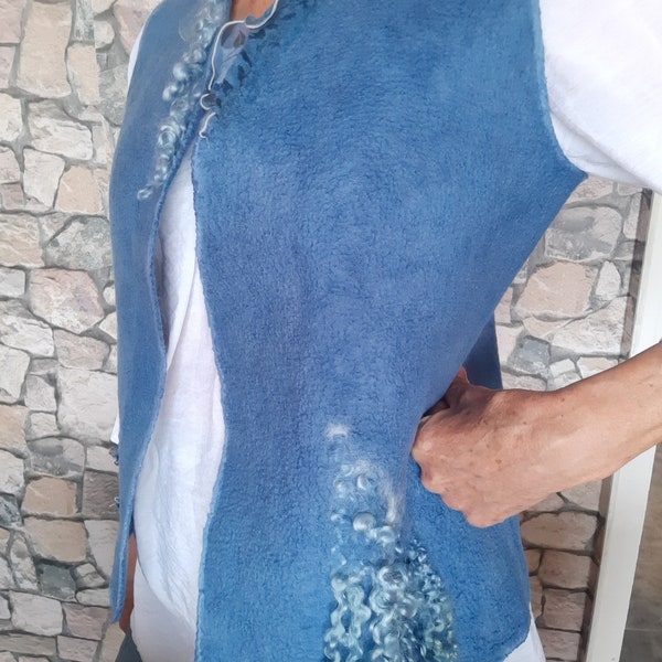 Nuno felted vest, Blue Felt Waistcoat, size M