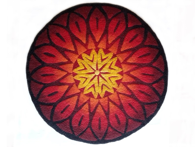Round Wool Felted Fire Mandala Rug 32x32 Image 0
