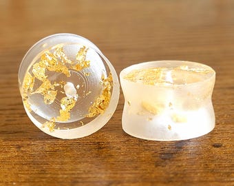 Gold leaf Stud Plugs - allows you to wear earrings (pair)