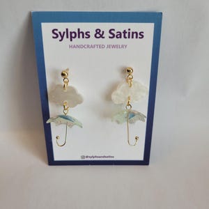 Rainy day clouds and umbrella dangle stud earrings