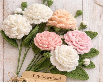 Eenvoudig camelia-haakpatroon (pdf) – Tutorial realistische bloemen voor boeketten en huisdecoratie