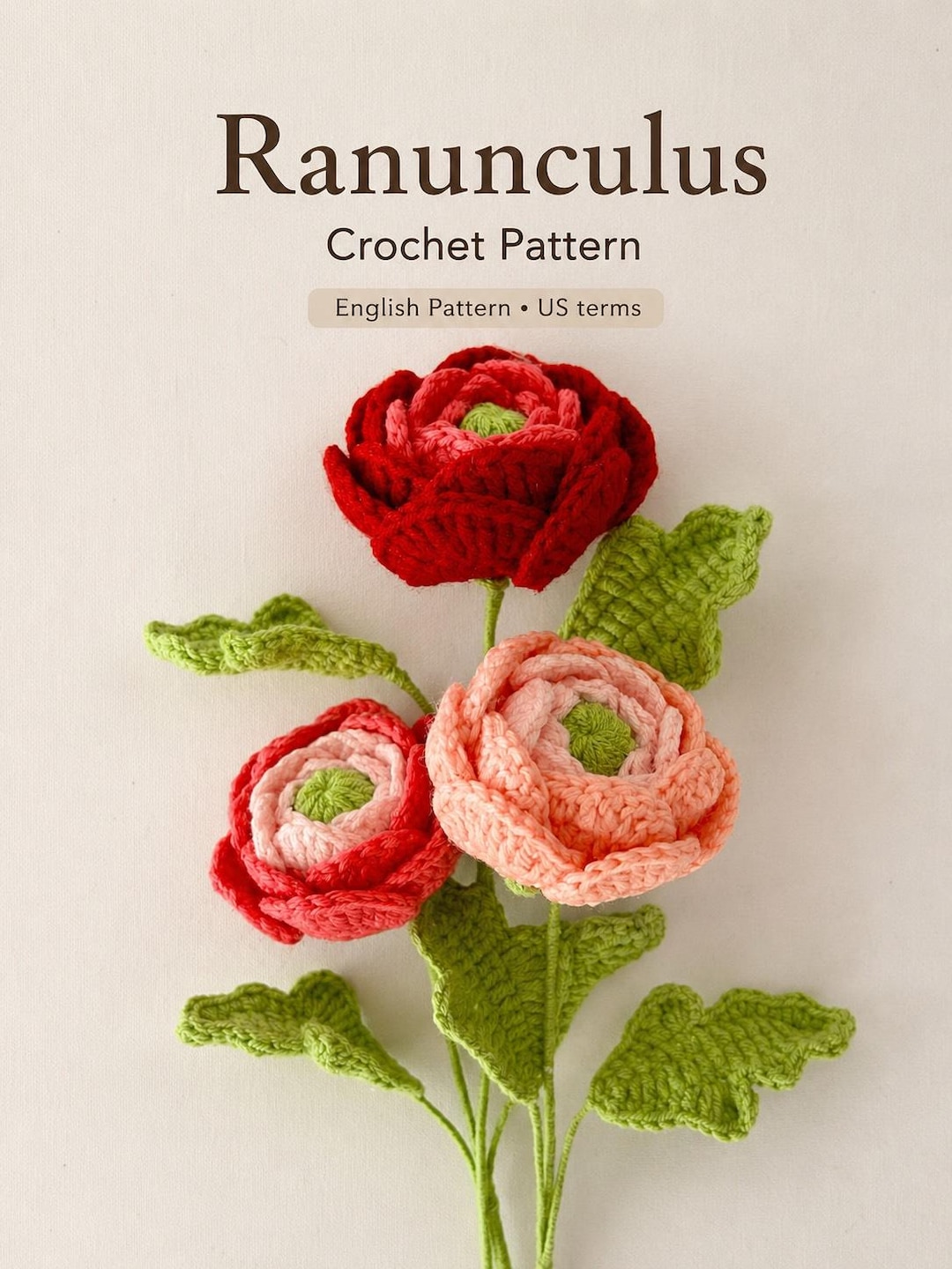 Ranunculus (persian Buttercup) Crochet Flower Pattern PDF, Realistic ...