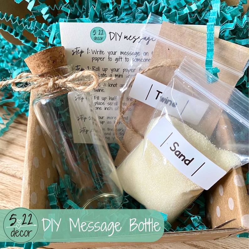 DIY Message in a Bottle Kit, birthday card, personalized friend gift, kid cards, tray decor, kid gift, sand art decor, farmhouse jars image 2
