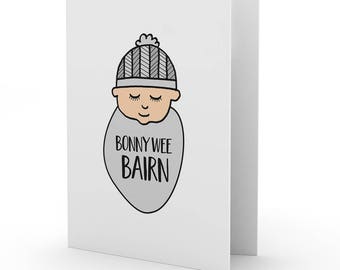 Scottish 'Bonny Wee Bairn' new baby card by Bramble Graphics