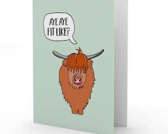 Doric Fit Like? Highland Coo card by Bramble Graphics