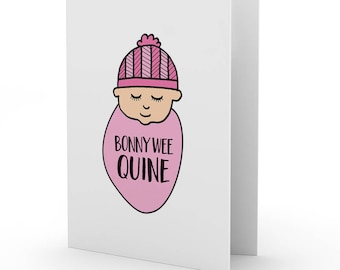 Doric Bonny Wee Quine, new baby girl card by Bramble Graphics