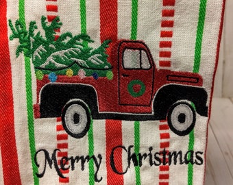 Vintage Red Truck with Tree- ****This is a machine embroidery design digital download only*****