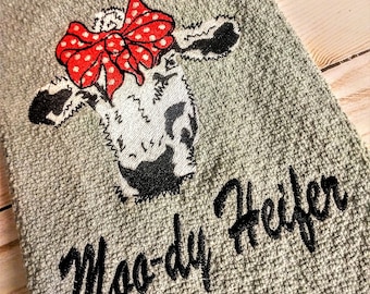 Moo-dy Heifer. ****Digital download only, embroidery machine only design. Cow Design