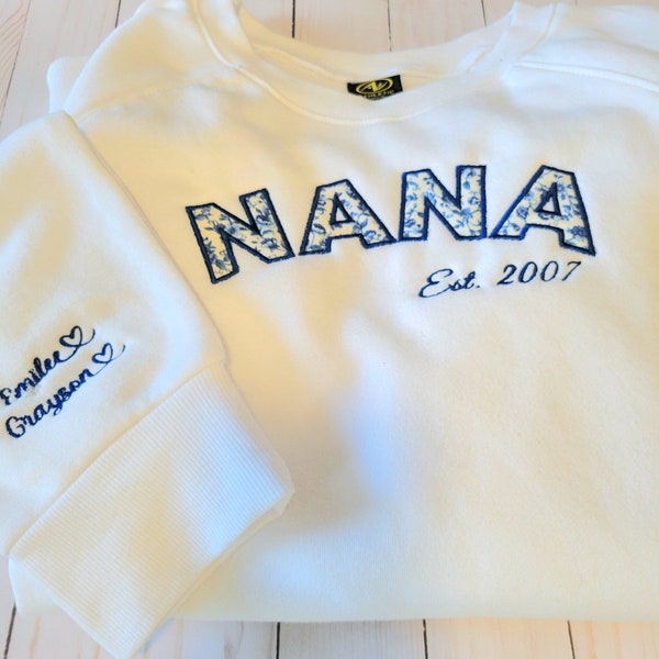 Nana Applique Est. Design, Machine Embroidery, Mothers Day, Special Womans gift, Christian Woman, Grandkids, Mama Shirt, Sweatshirt Design