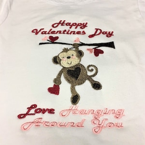 Monkey Valentine embroidery design , Child&#39;s Valentine Design, Love, Valentine Embroidery Design