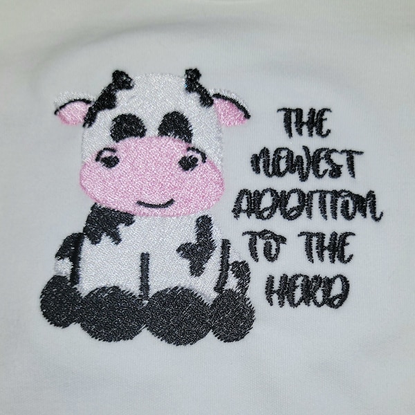 The Newest Addition to the Herd, Baby Cow, Black and White Cow, Childrens Embroidery design, Farmhouse, Country